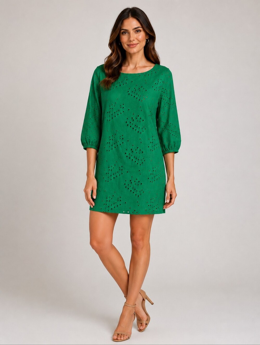 New Preston & York Women's Joanne Embroidered Eyelet 3/4 Sleeve Dress Size 14